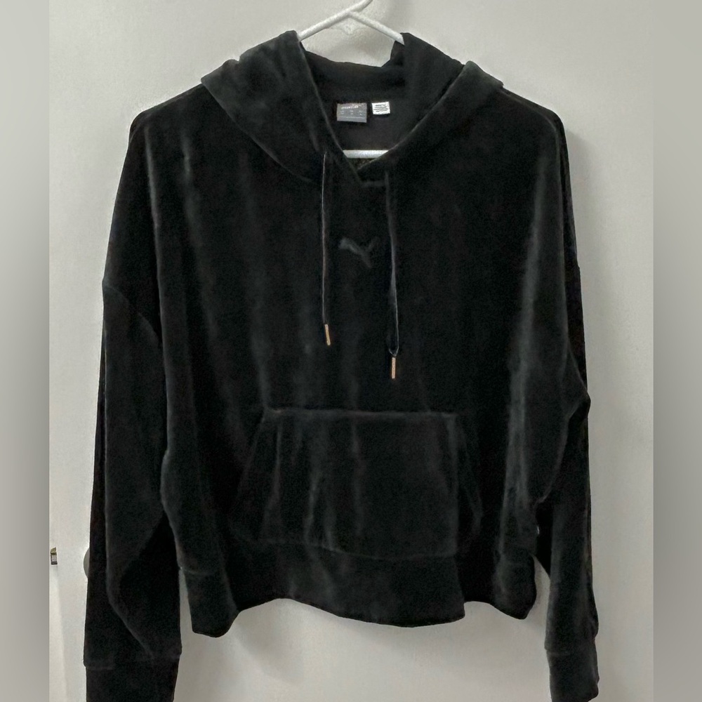 Puma Black Velour Pullover Hoodie